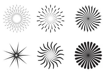 Fotobehang Radial sun burst. Sunburst radial stripes vector icon set. Starburst collection. Sun rise light round decoration elements. Vector illustration. © Vector Vista