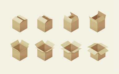 Isometric cardboard box