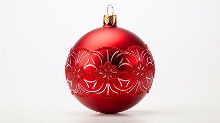 Red christmas ball on white background.