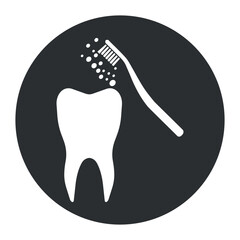 Teeth and toothbrush icon. White teeth. Vector on gray background