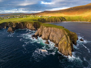 Aerial view of the beautiful coast at Malin Beg in County Donegal, Ireland.