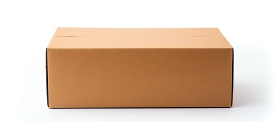 A white background isolates a cardboard box that is closed