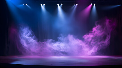 Stage with scenic light effect and smoke