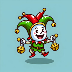 Cartoon illustration of naughty jingle bell jester