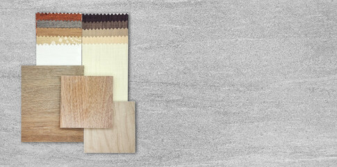 combination of interior material samples contains oak wooden ceramic flooring tiles and drapery...