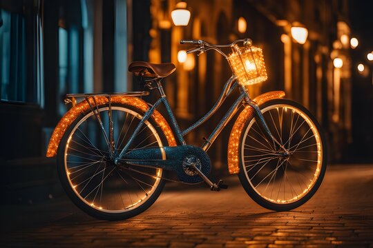 Old bicycle in the street with lighting effect