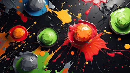Abstract liquid form interacts with three-dimensional objects. Dynamic scene. Clash of abstract shapes. Space with zero gravity.
