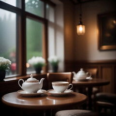 Un salon de thé un jour de pluie