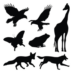 Forest wild animals silhouettes vector illustration