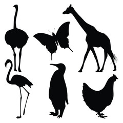 Obraz premium Forest wild animals silhouettes vector illustration