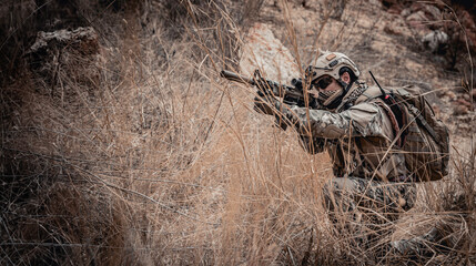 Soldiers of special forces on wars at the desert,Thailand people,Army soldier