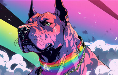 Pit bull dog 80s anime rainbow retro fashion
