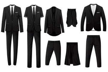 Set of Men Tuxedo, Blazer and Pants, Suit for Groom Wedding on transparent background
