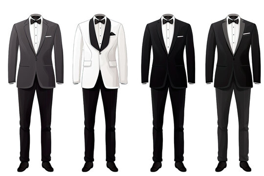 Set of Men Tuxedo, Blazer and Pants, Suit for Groom Wedding on transparent background