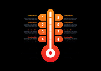 eight steps infographic template. annual report, internet, web, business, magazine information template. thermometer infographic template