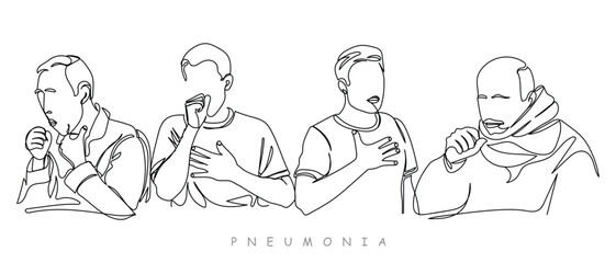 World pneumonia day line art.line art concept design with lungs. Stethoscope around lungs.Bacterial infection. Multiple micro-organisms sticking to your lungs and infect your lungs. Every breath count