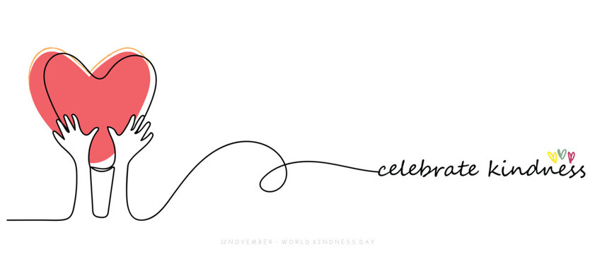World kindness day in november line art poster or banner design ideas. Continuous line art of hands making heart or holding heart. Celebrate kindness. Spread positivity and tolerant ideologies art.