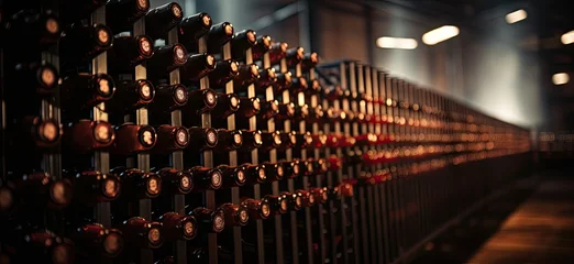 Fotobehang wine racks are lined up in a wine cellar Generative AI © SKIMP Art