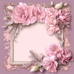 Piones flowers pink square frame. Generative AI image weber.