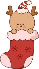 Collection of Christmas cartoons isolated on a white background. Little Santa with gifts and holiday decorations; cute card. Super cute cartoon character, illustration, hand drawn, vector