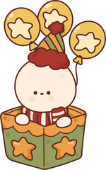Collection of Christmas cartoons isolated on a white background. Little Santa with gifts and holiday decorations; cute card. Super cute cartoon character, illustration, hand drawn, vector