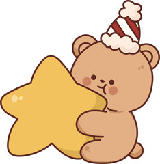 Collection of Christmas cartoons isolated on a white background. Little Santa with gifts and holiday decorations; cute card. Super cute cartoon character, illustration, hand drawn, vector