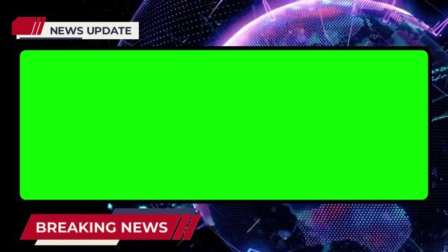 Breaking News Template, green screen, intro for TV broadcast news show program with 3D, global spinning earth