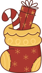 Collection of Christmas cartoons isolated on a white background. Little Santa with gifts and holiday decorations; cute card. Super cute cartoon character, illustration, hand drawn, vector