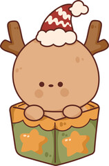 Collection of Christmas cartoons isolated on a white background. Little Santa with gifts and holiday decorations; cute card. Super cute cartoon character, illustration, hand drawn, vector