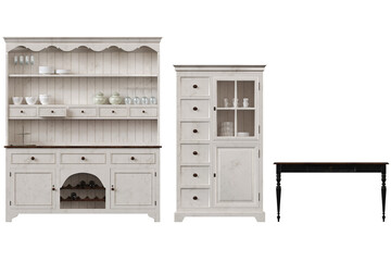 modern kitchen isolated on transparent background, home furniture, 3D illustration, cg render