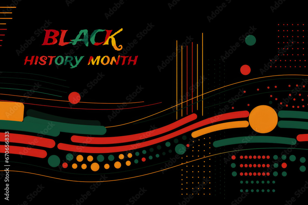 Poster a black background with colorful lines and dots.