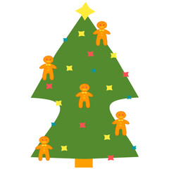 Christmas tree with gingerbread and lights