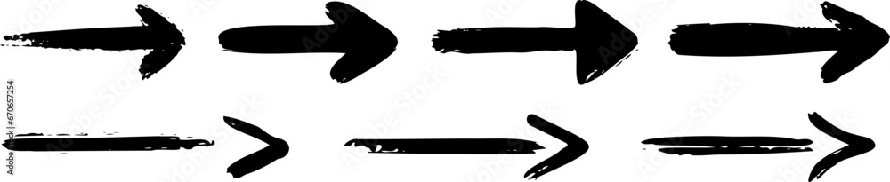 Poster Set of vector grunge arrows. Set of black hand drawn arrows on a transparent background. Hand drawn arrows. Vector EPS 10