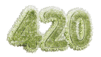 An abstract 3D artwork featuring crystal formations growing from the numbers 