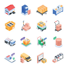 Set of Courier Services Isometric Icon