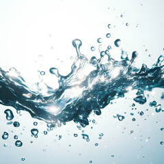 Water splash with bubbles on white background.
