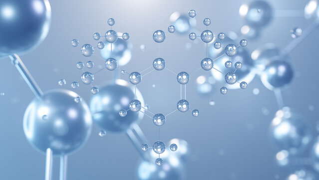 butylated hydroxytoluene molecular structure 3d, flat model, food additive e321, structural chemical formula view from a microscope