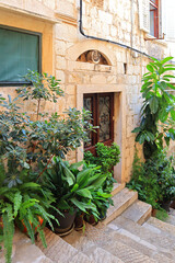 Entrance door in old house in downtown of Dubrovnik, Croatia