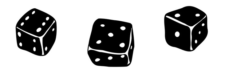 Board game, poker dice, black and white hand drawing.