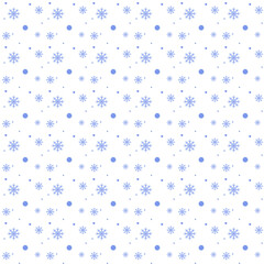 Winter seamless pattern with snowflakes. Blue snowflakes on white background. Vector illustration. Background, paper, wallpaper, textile, texture, fabric, tissue, cloth, decoration.
