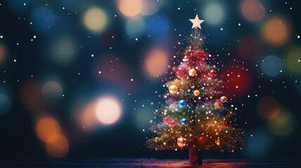 Obraz na płótnie Canvas Decorated Christmas tree on blurred background.