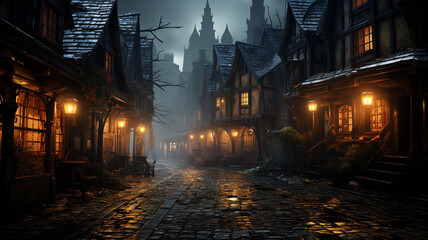 Gritty urban fantasy backdrop, dark foreboding cityscape.