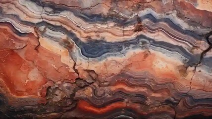 A macro photograph showcasing the intricate patterns and vibrant colors present in a segment of petrified wood, specifically from the Woodworthia species - obrazy, fototapety, plakaty