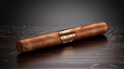 a single cigar in a wooden box with a dark background - obrazy, fototapety, plakaty