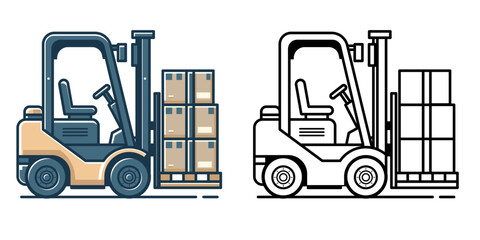 Forklift with boxes on pallet flat style vector illustration, industrial truck, lift truck, jitney, hi lo, fork truck, fork hoist, and forklift truck stock vector image