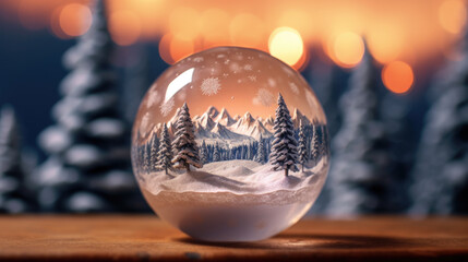 Snow Globe - Christmas Magic Ball On Snowed Winter Background