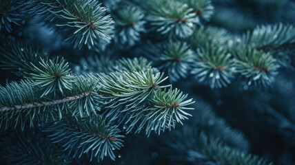 Fototapeta na wymiar Close-Up Pine Tree Twig in Light Navy and Gray