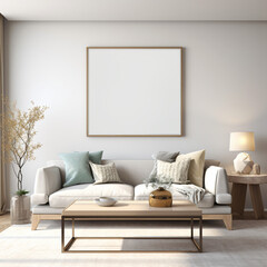 Mock up poster frame in living room modern interior style 