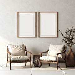 Mock up poster frame in living room modern interior style 
