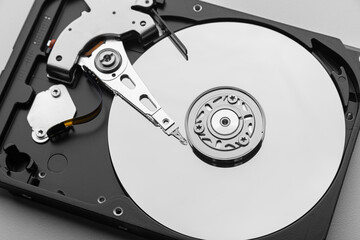Open hard disk drive. Computer hard drive HDD. Computer memory.